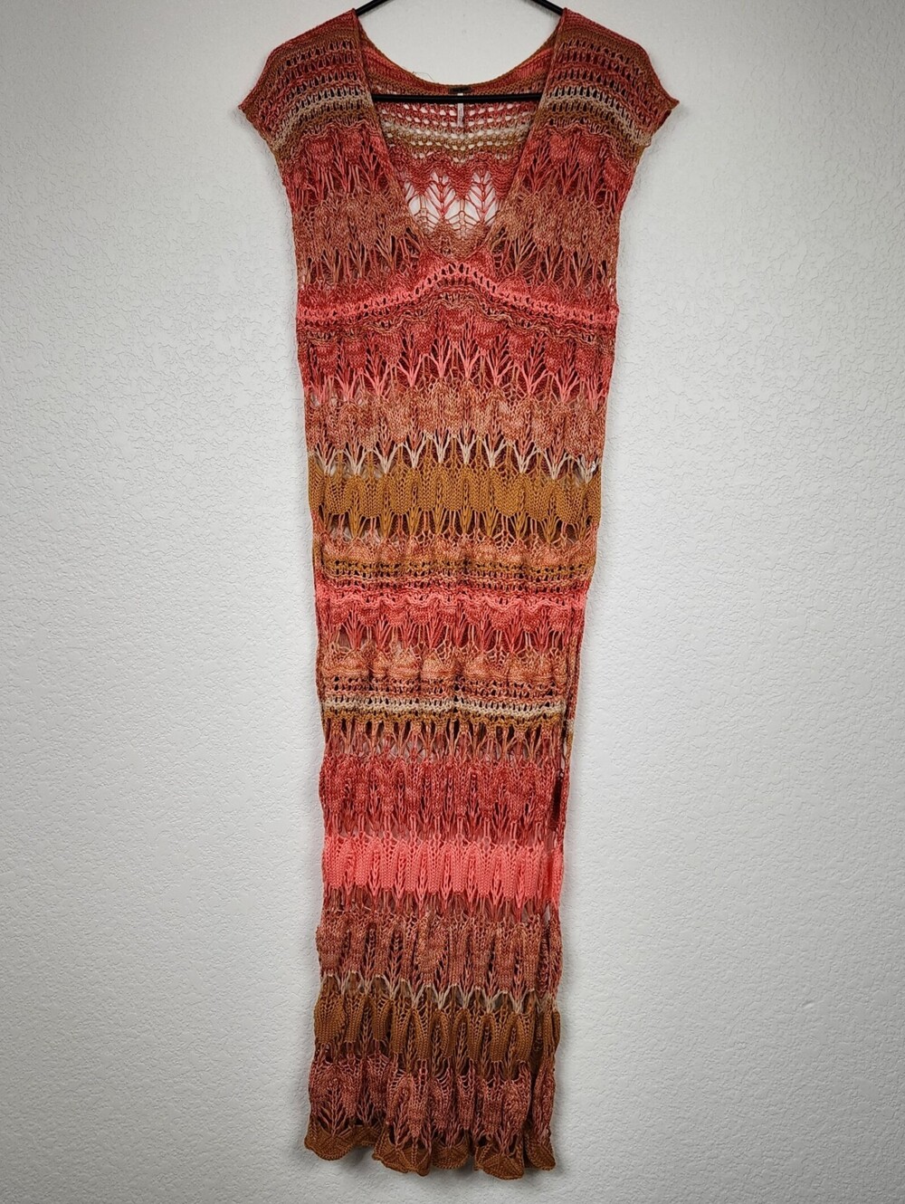 Free People $298 Cotton Orange Space Dye Knit Crochet Dress